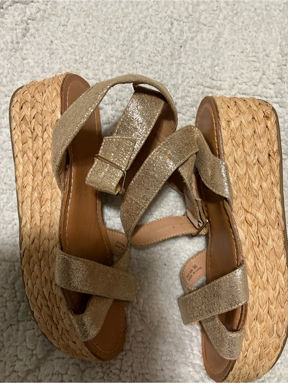 Chinese Laundry Gold Espadrille Platform Sandals with Ankle Strap